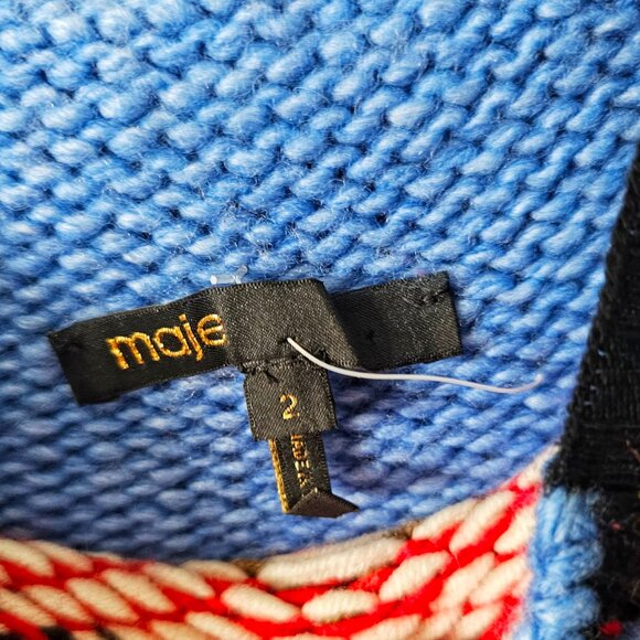 Maje Women's Blue Snowflake Nordic Fair Isle Wool Blend Sweater Size 2 - Picture 5 of 6